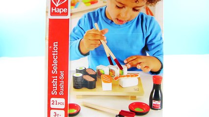 DELICIOUS SUSHI Selection Play Set by Hape   Wooden Chopsticks Shrimp California Rolls