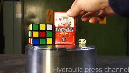 Crushing Rubik's cube & playing cards with hydraulic press