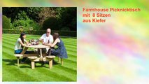 Farmhouse Picknicktisch mit 8 Sitzen aus Kiefer