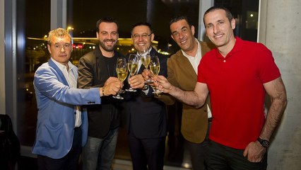 El presidente Bartomeu, en la cena de celebración del Barça Lassa de hockey patines