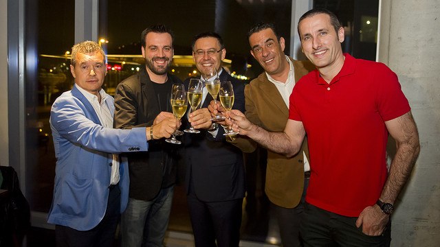 El presidente Bartomeu, en la cena de celebración del Barça Lassa de hockey patines