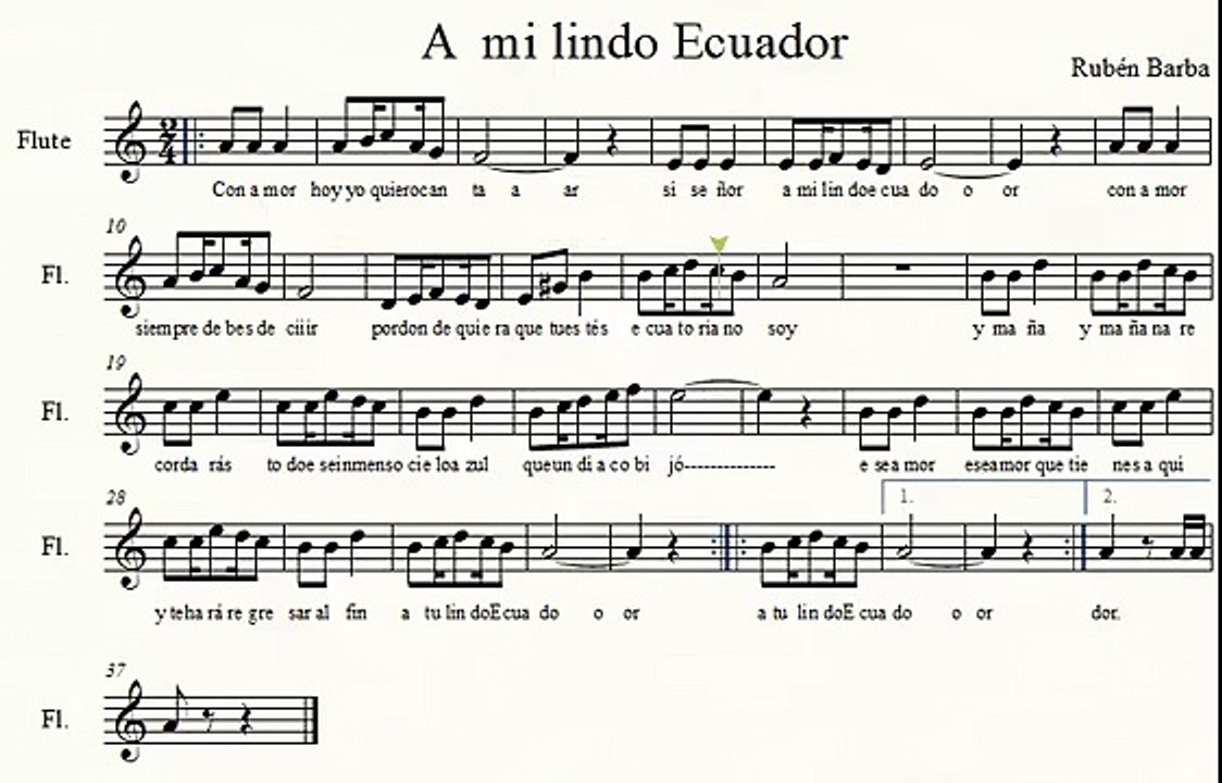 A mi lindo Ecuador para flauta dulce