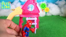 Peppa Pig and George shopping and cashier Spiderman Frozen Elsa fun video TOYS LINE