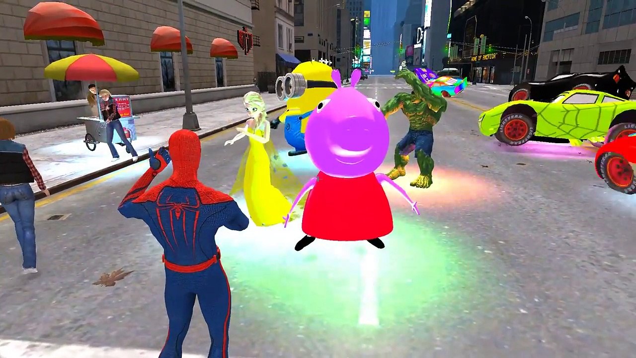 Spiderman, Frozen Elsa, Peppa Pig, Minions & McQueen COLORS DANCE Fun PARTY