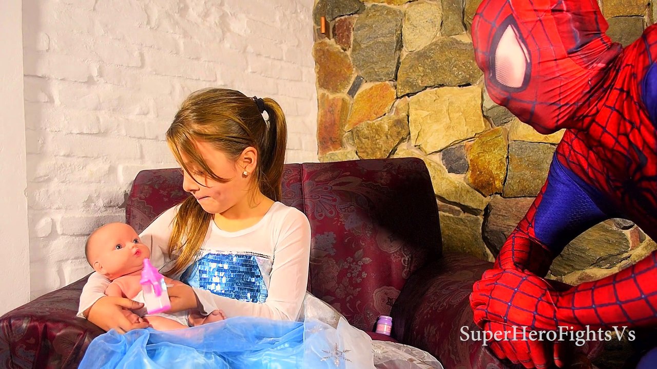 Elsa Frozen Baby with Poop Princess Spiderman Venom Super Hero In Real Life IRL