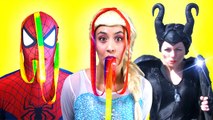 Spiderman, Frozen Elsa vs Maleficent! Endless Gummy Tongues! Superhero Fun in Real Life _) (1080p)