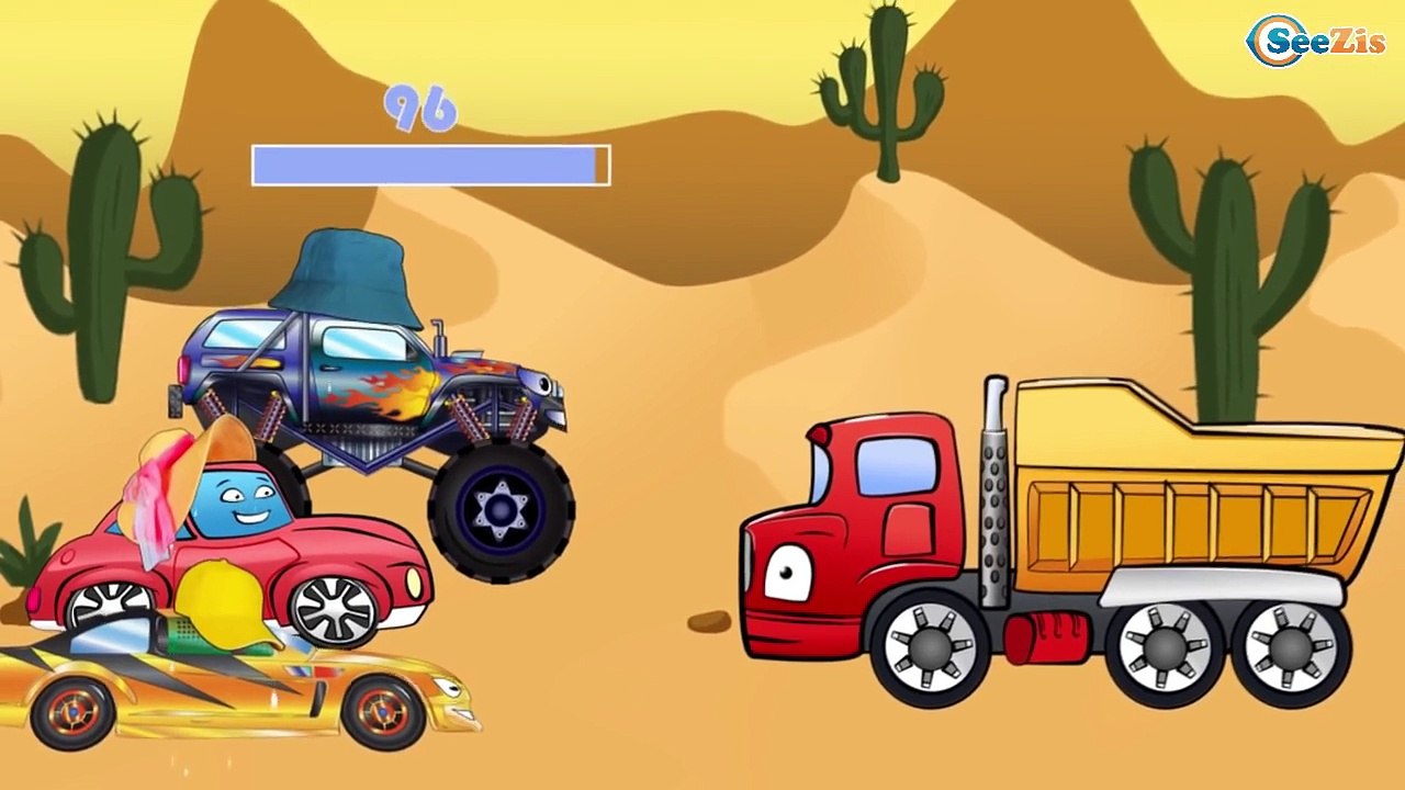 ✔ Camion, Voiture de course, Pelleteuse, Camion de pompiers. Dessins animés pour enfants ✔