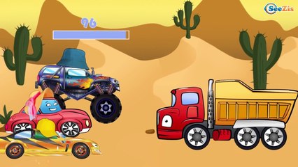 ✔ Camion, Voiture de course, Pelleteuse, Camion de pompiers. Dessins animés pour enfants ✔
