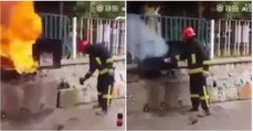 Bombeiro chinês mostra como faz um extintor de incêndio através de uma garrafa de Coca Cola