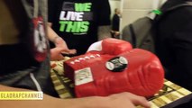 Team Parker celebrates victory over Carlos Takam in IBF heavyweight eliminator with cake