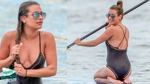 Lea Michele Shows Cleavage in Plunging Swimsuit While Paddleboarding
