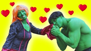 Real Hulk falls in love with Lady Hulk! Spiderman & Elsa combine the Meeting! Superhero fun -)