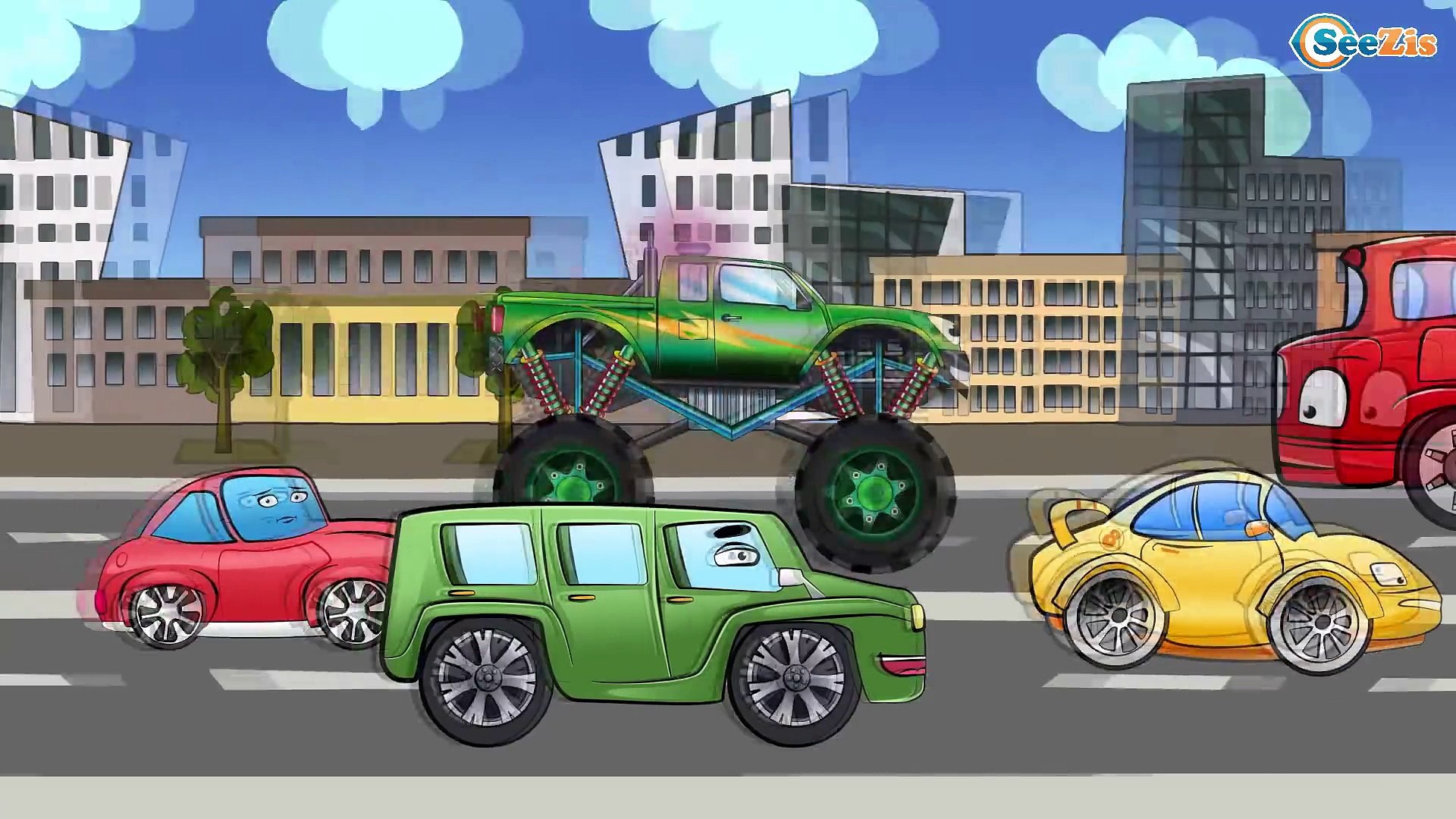 Carros Para Niños. Coche de policía, Un camion monstruo. Caricaturas de carros. Tiki Taki Carros
