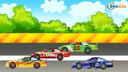 Cartoons for children. Monster Truck with Racing Cars. Emergency & Building Vehicles Crazy Race