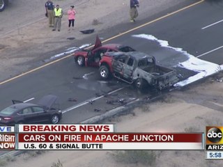 Two vehicles catch fire after US60 crash