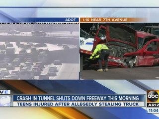 Truck reported stolen involved in crash on freeway
