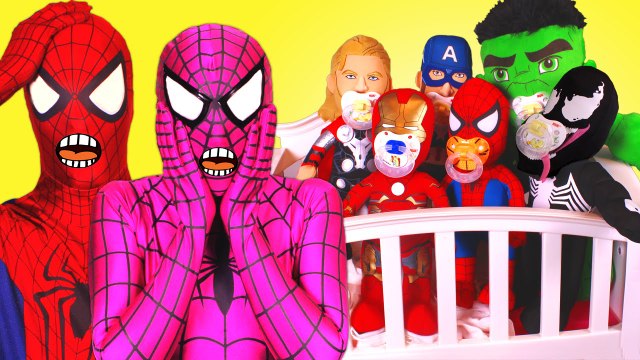 Spiderman & Pink Spidergirl Babysit For Hulk Iron Man Captain America! w_ Frozen Elsa, Anna & Candy (1080p_30fps_H264-128kbit_AAC)
