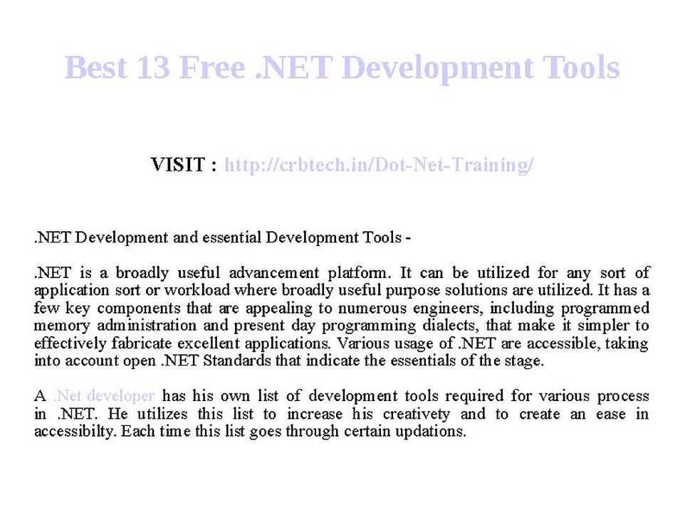 Best 13 Free .NET Development Tools - CRB Tech