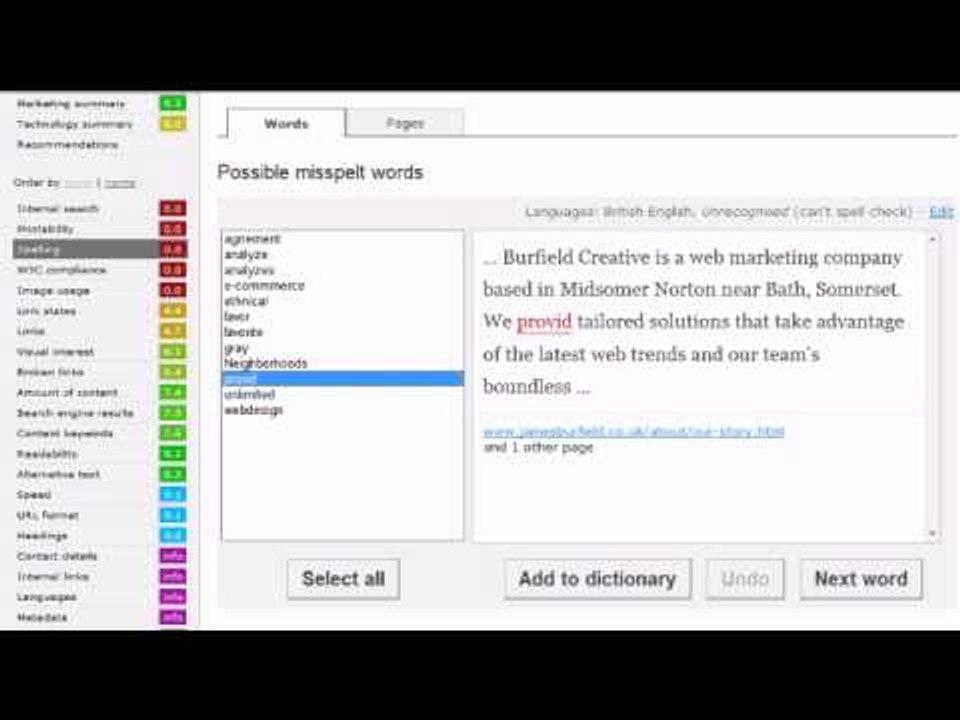 Spellcheck your website with SiteBeam