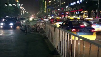 Narrow escape for driver as fence pole impales windscreen