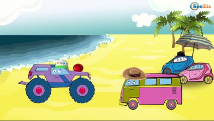 Dessin animé voiture. Le Camion Monstre, Voiture de police pour infants.Tiki Taki Dessins Animes