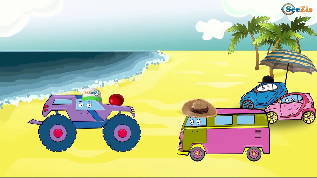 Dessin animé voiture. Le Camion Monstre, Voiture de police pour infants.Tiki Taki Dessins Animes