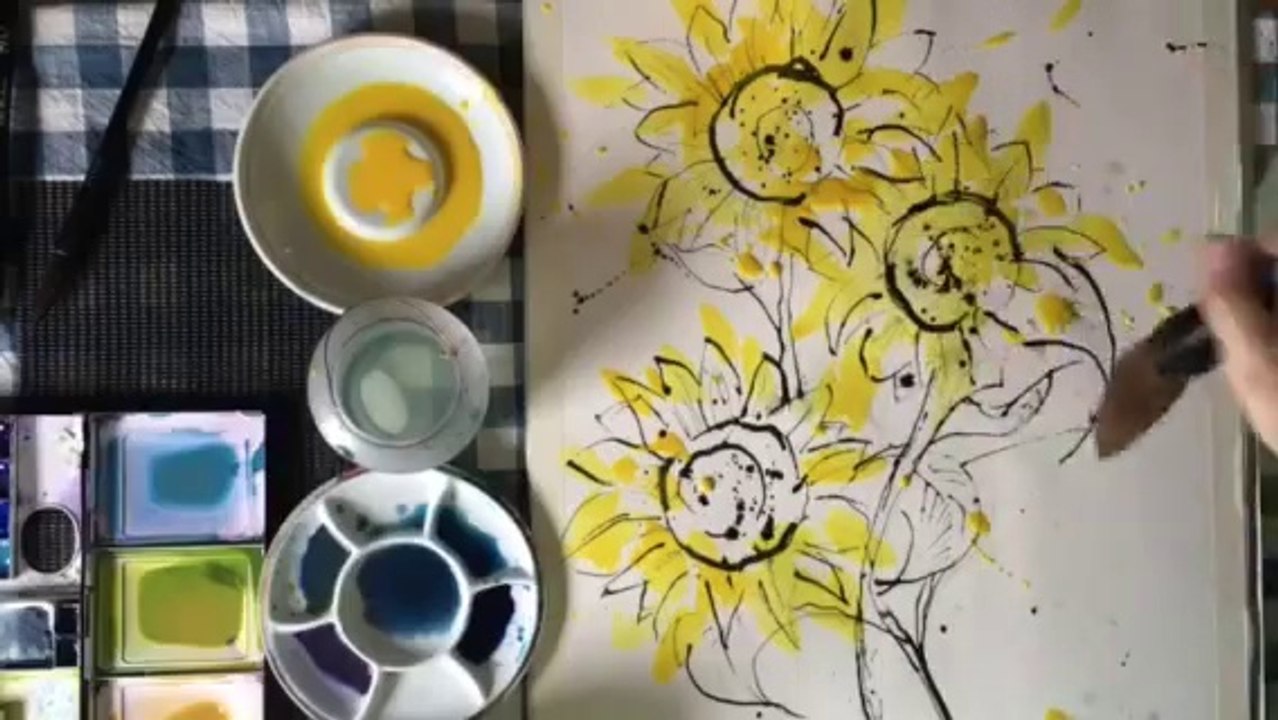 Sunflowers Painting in Watercolor- by Chris Petri