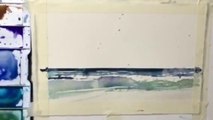 Ocean Crashing Shore Waves Painted in Blue and Green Watercolors- by Chris Petri