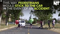 Google's developing an adhesive layer for their self driving cars so pedestrians will stick to the h