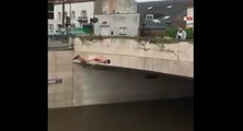 Inondations en France : des jeunes plongent dans l'eau à Orléans