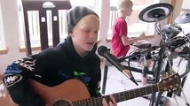 Carson Lueders 10 Yr old song I like It like Hot Chelle Rae cover, His brother 12 playing drums