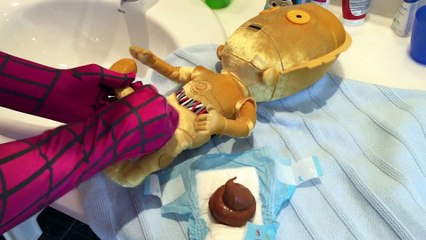 PINK SPIDERGIRL BABY'S POO Superheroes in Real Life Funny Superhero Stop Motion Videos