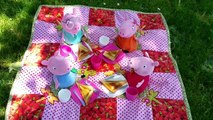 Estty and Pig Family (Peppa Pig, George, Mummy Pig and Daddy Pig) on a picnic.