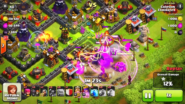 CLASH OF CLANS - BARBARIAN KING CHEATS ON THE ARCHER QUEEN! 3 SPELL CHALLENGE + FUNNY MOMENTS!