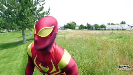 Iron Spiderman vs Rhino vs Olaf - Rhino Steals Airplane from Olaf - Real Life Superhero Movie!