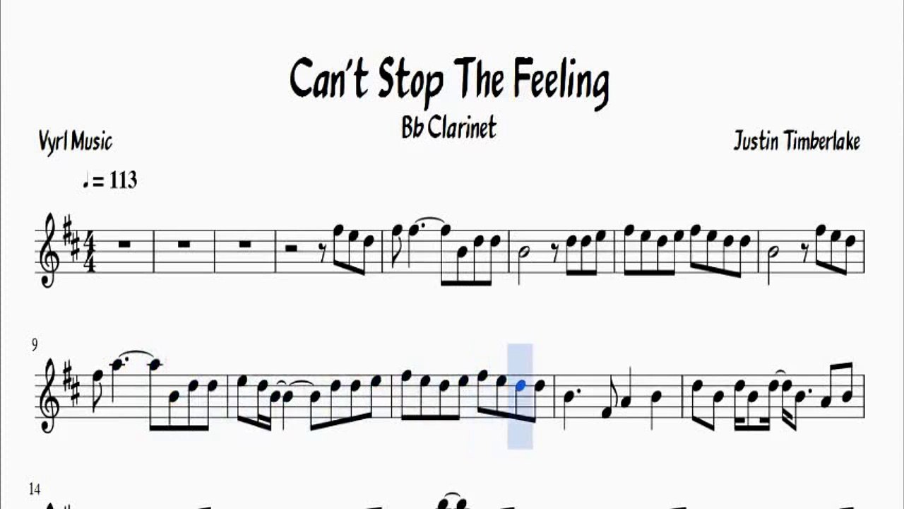 (Sheet Music) Can't Stop The Feeling - Justin Timberlake - Bb Clarinet