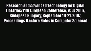 Read Research and Advanced Technology for Digital Libraries: 11th European Conference ECDL