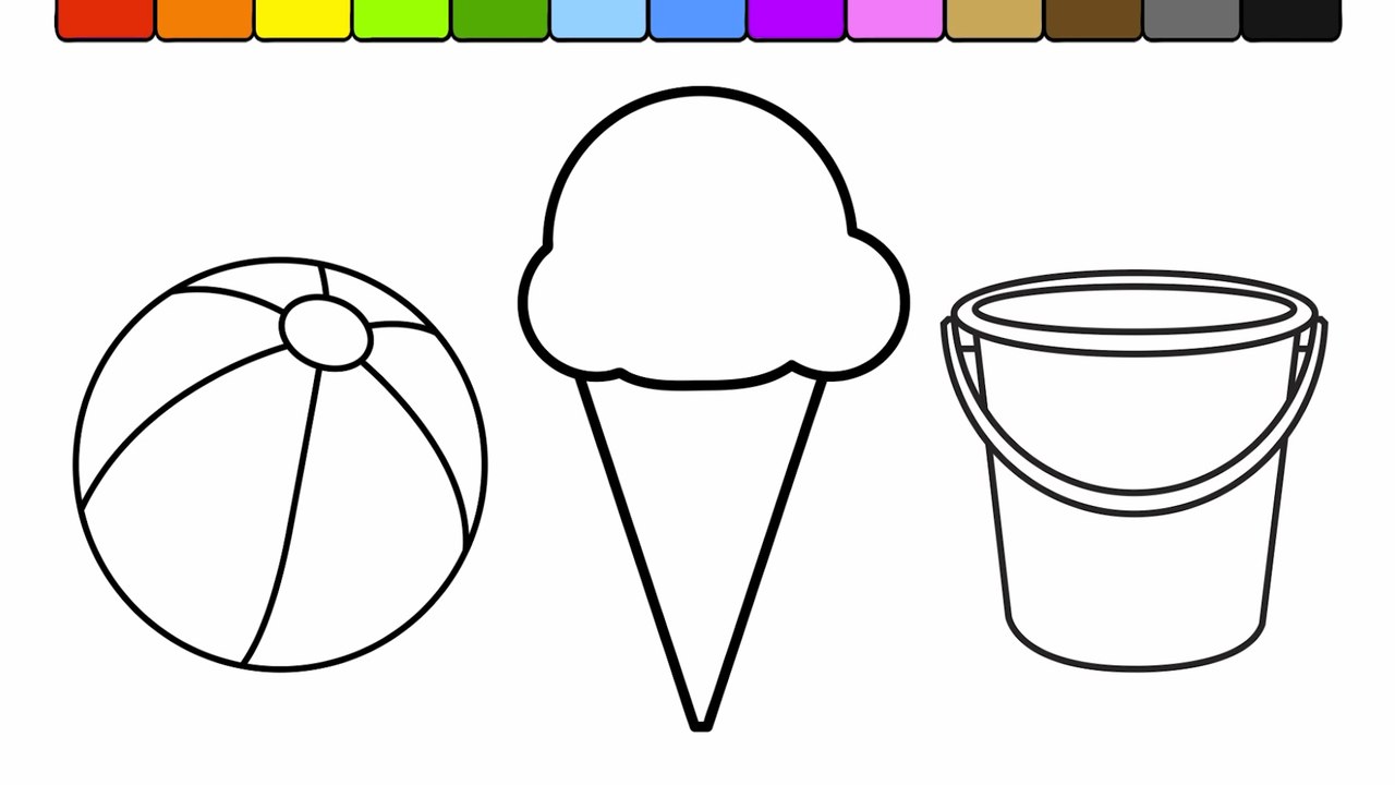 Learn Colors for Kids and Color Ice Cream Beach Ball bucket Beach Scene