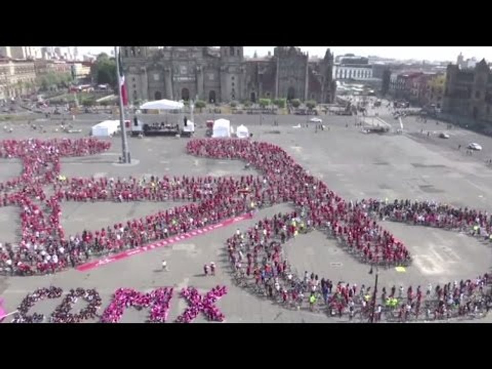 Giant human bicycle formation ahead of International Bicycle Day