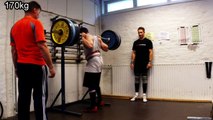 110kg overhead squat, back squats 170kg x 1, 140kg x 10