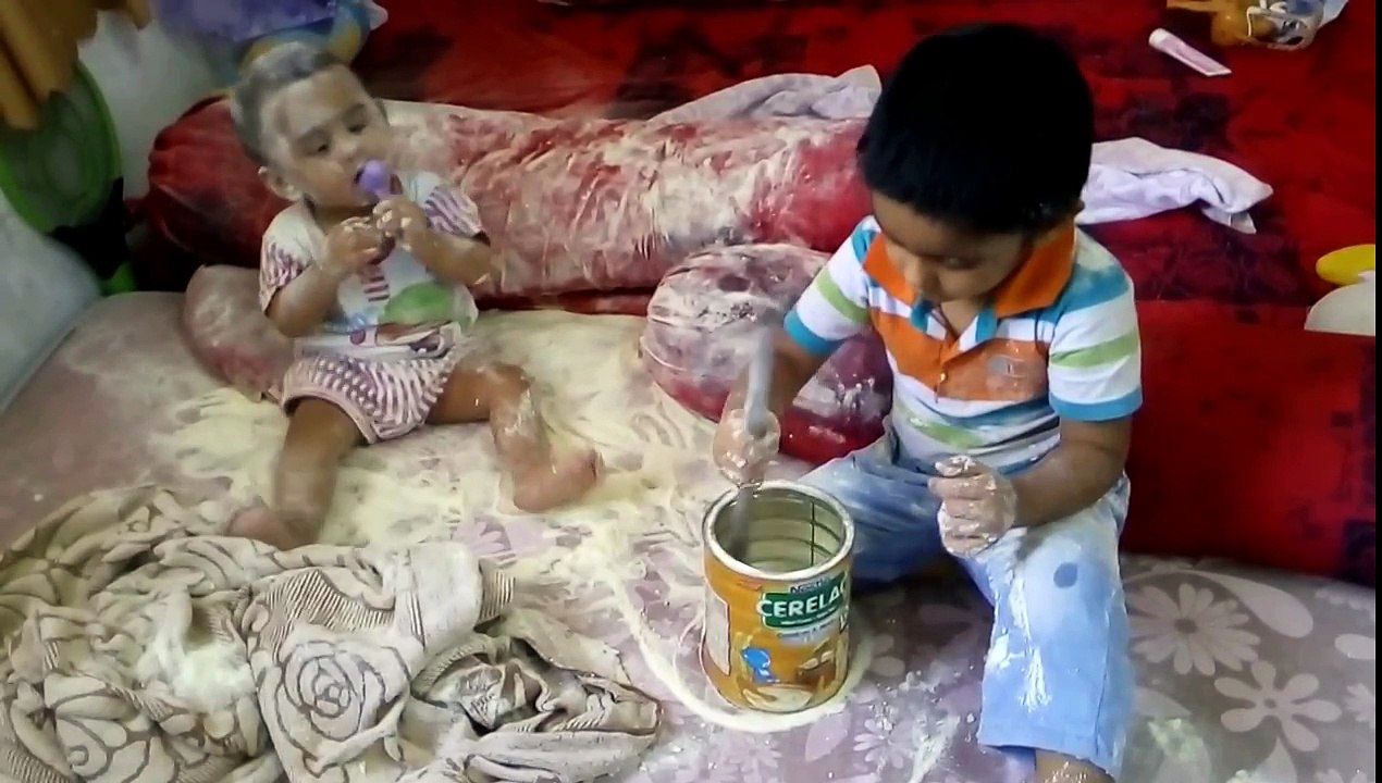 Kids playing milk powder
