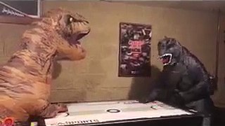 Trex vs Godzilla in Air Hockey