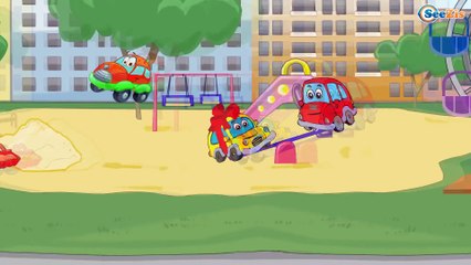 ✔ Dessin animé voiture. Grue, Camion poubelle, Voiture de course, Ambulance. Voiture pour enfants ✔