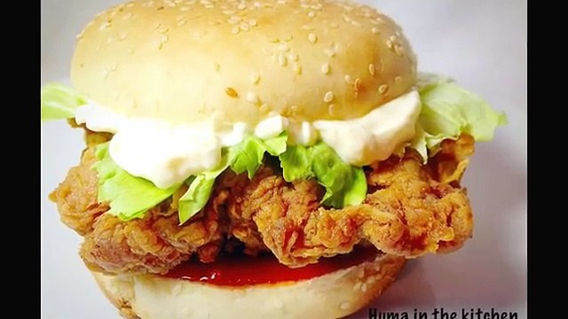 Zinger Burger Recipe KFC Style At Home With Very Easy 5 Steps (زِنگر برگر) by (HUMA IN THE KITCHEN)