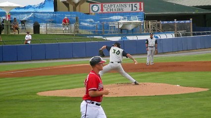 Andrew Church Warming Up, view from the 1B line