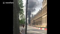 Fire near the Louvre in Paris, France