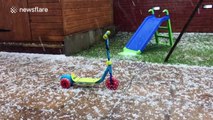 Giant hailstones hit Rochdale, UK during thunderstorm