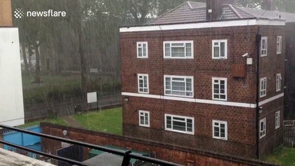 Torrential rain hits Hoxton, London