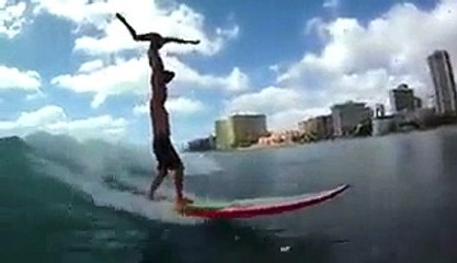 Amazing Water surfing by young couple at Miami Beach