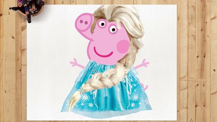 Painting Frozen Elsa, Anna, Kristoff and Olaf  - Funny Peppa Pig Coloring Videos For Kids 2016